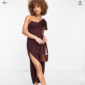 One Shoulder Seamed Bust Midi Dress
